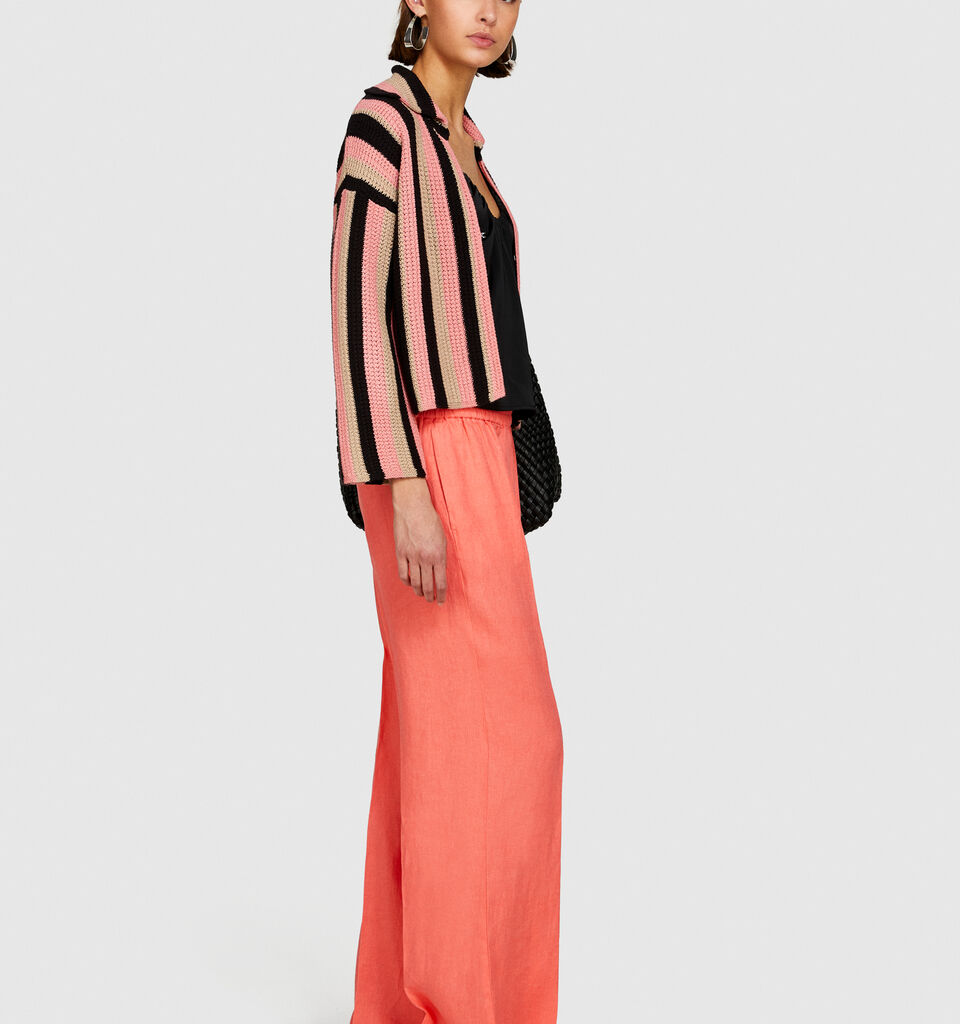 100% linen flare fit trousers - women's flared trousers - Coral | Sisley image number 2